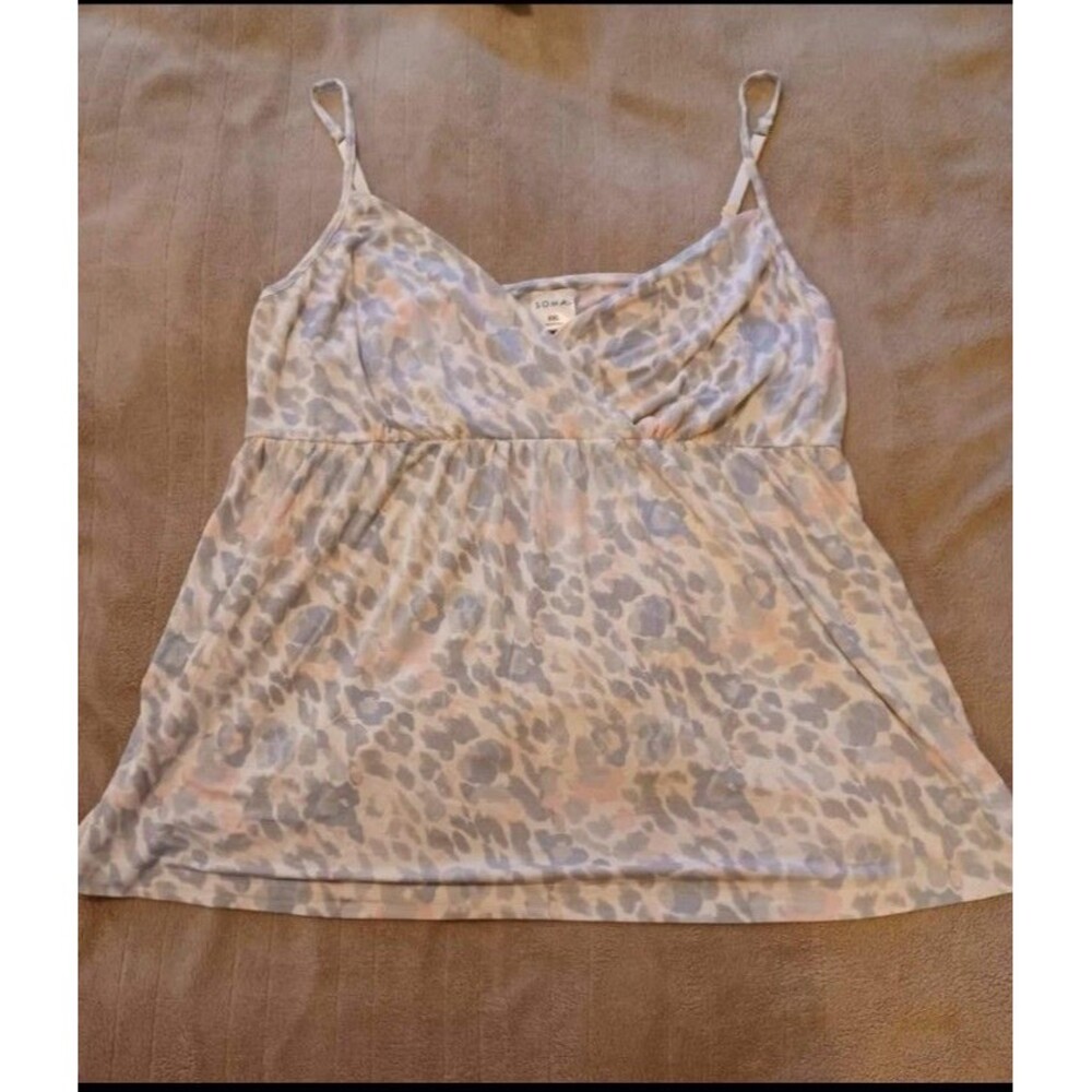 Soma Womens Cream Grey Pink XXL Tanktop Soft Flowy Adjustable Spaghetti Straps